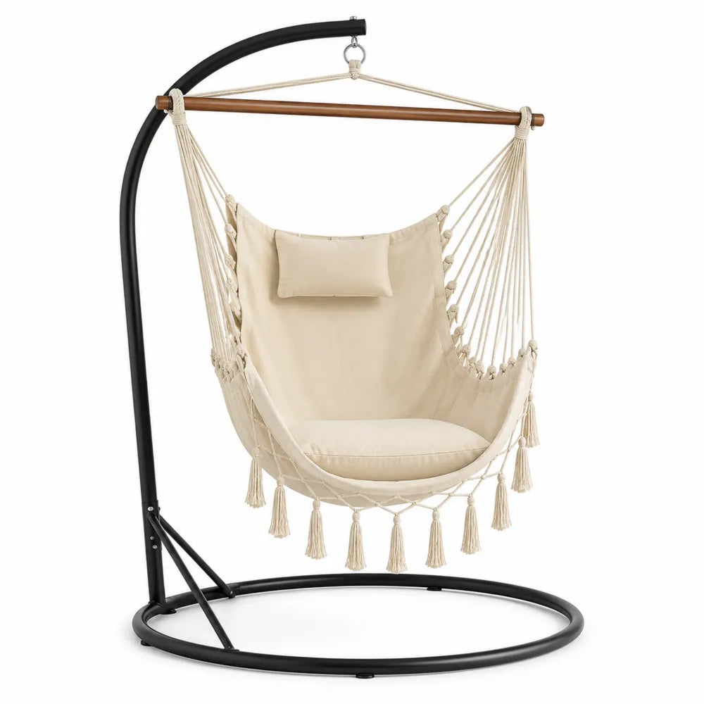 Chaise hamac en acier et coton beige