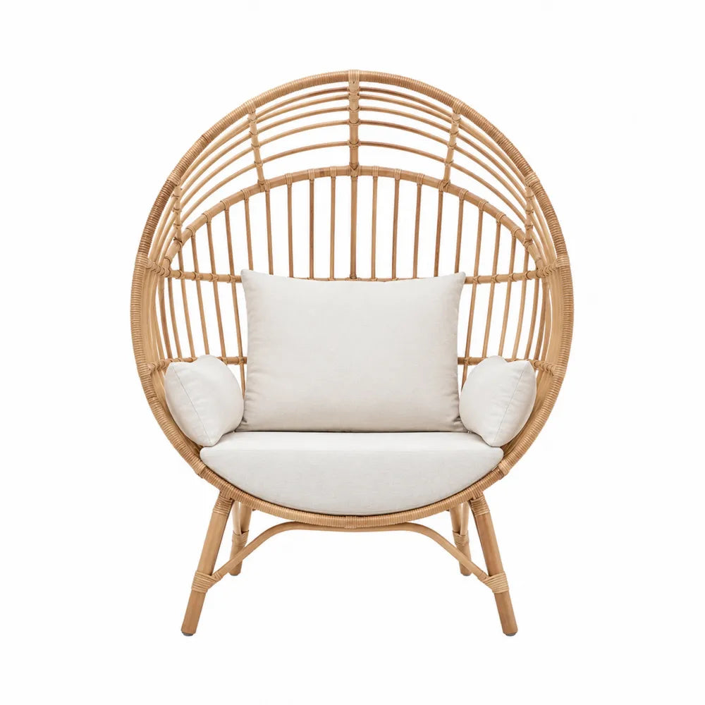 Fauteuil en rotin avec coussins en polyester beige
