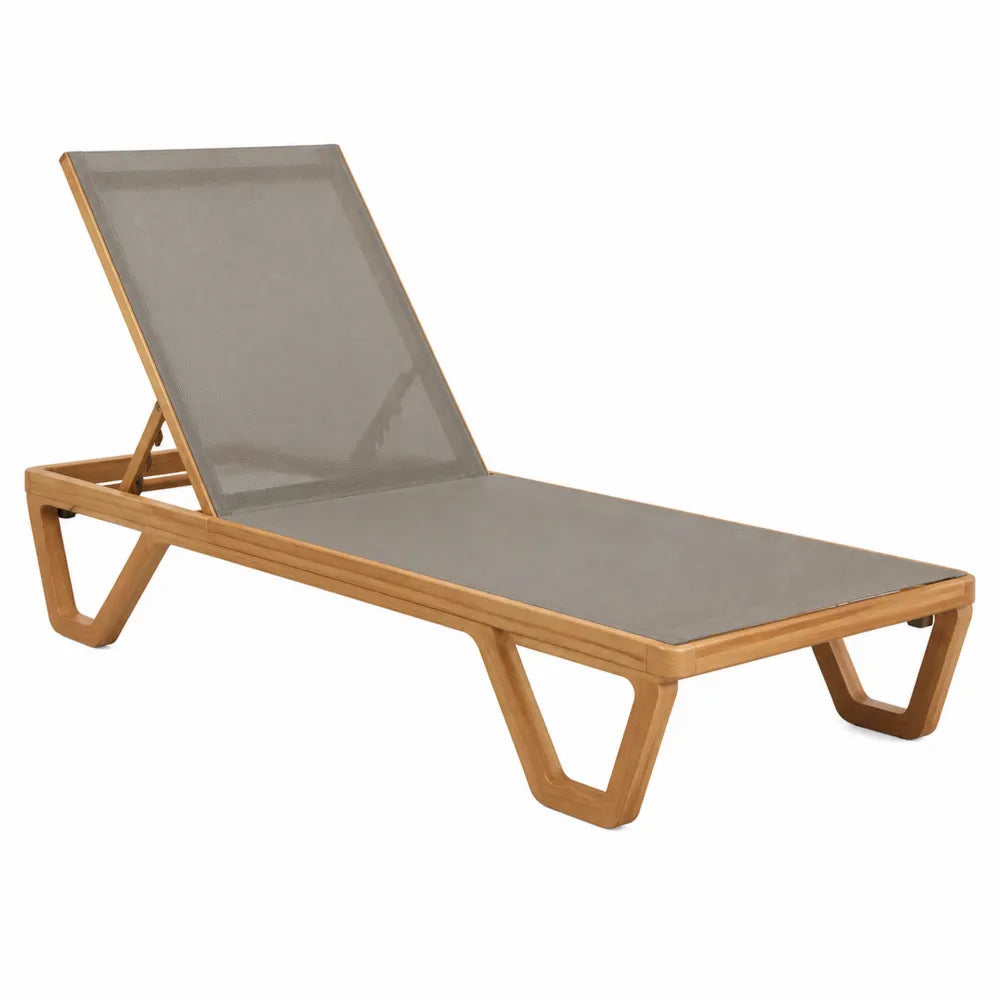 Chaise longue en bois et textile gris réglable