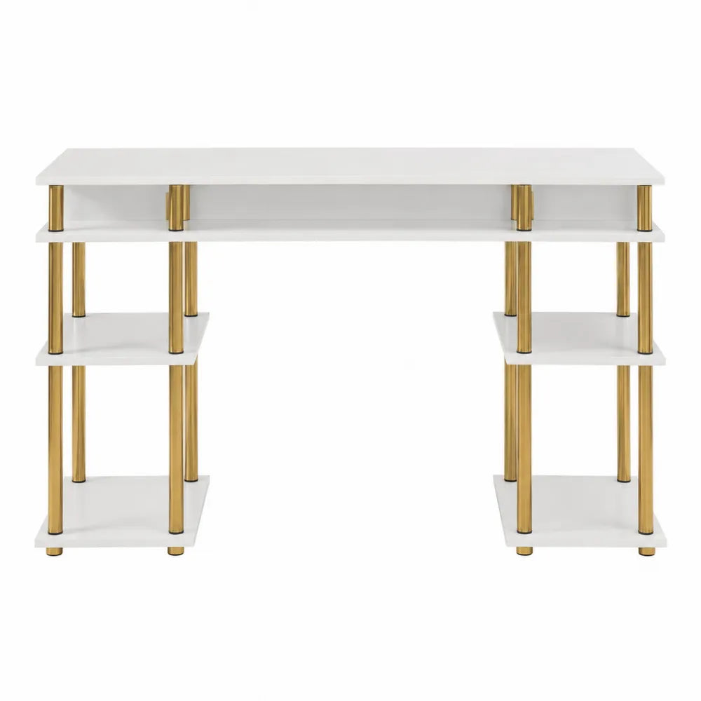 Bureau en MDF blanc avec pieds en métal doré 120x60x75 cm