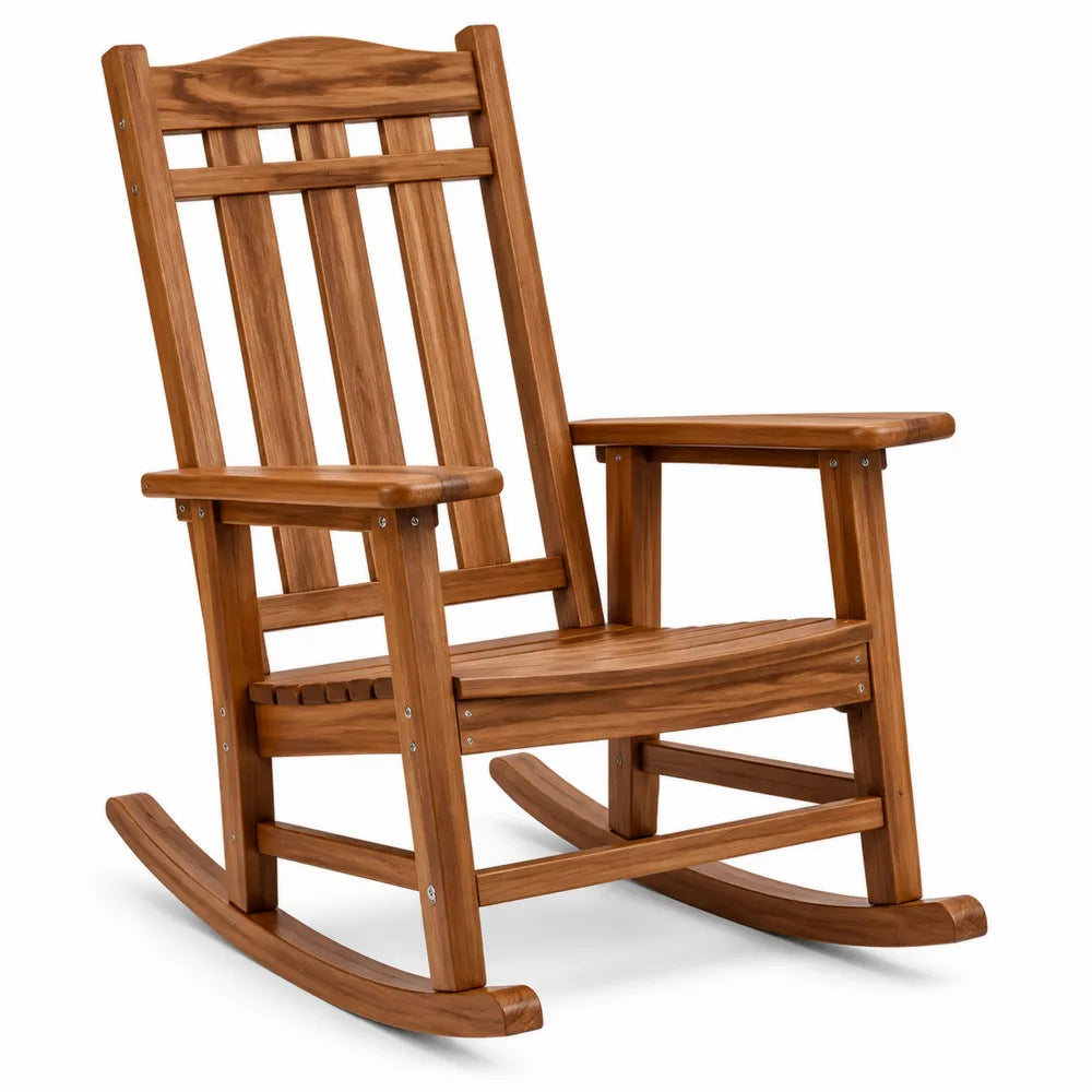 Chaise berçante en bois de teck brun