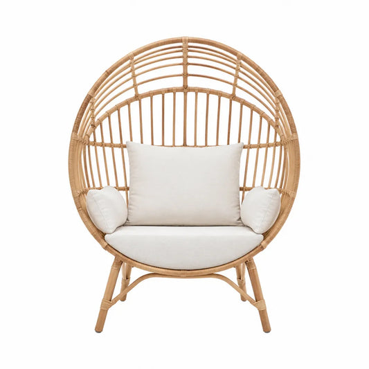 Fauteuil en rotin avec coussins en polyester beige