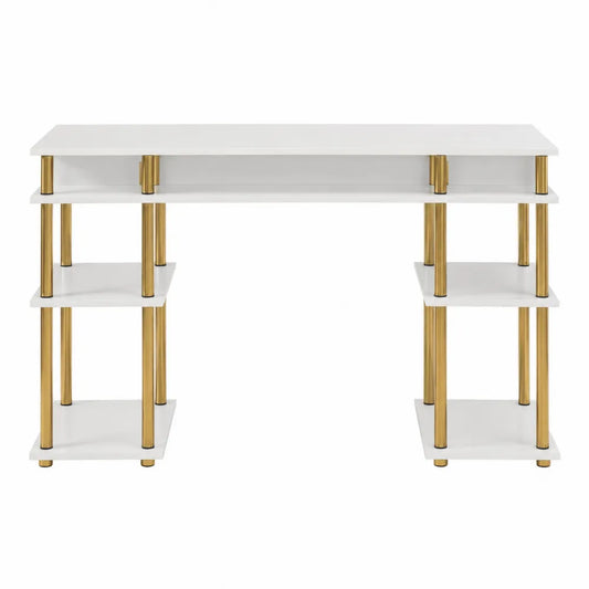 Bureau en MDF blanc avec pieds en métal doré 120x60x75 cm