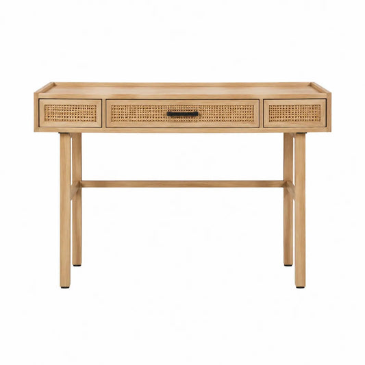 Bureau en bois avec tiroirs en rotin tissé
